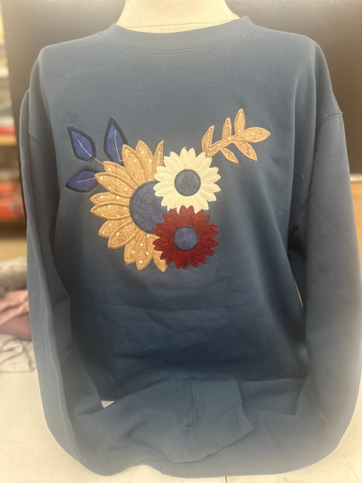 Blue 1/2 Sunflower Crew Sweatshirt S-4X