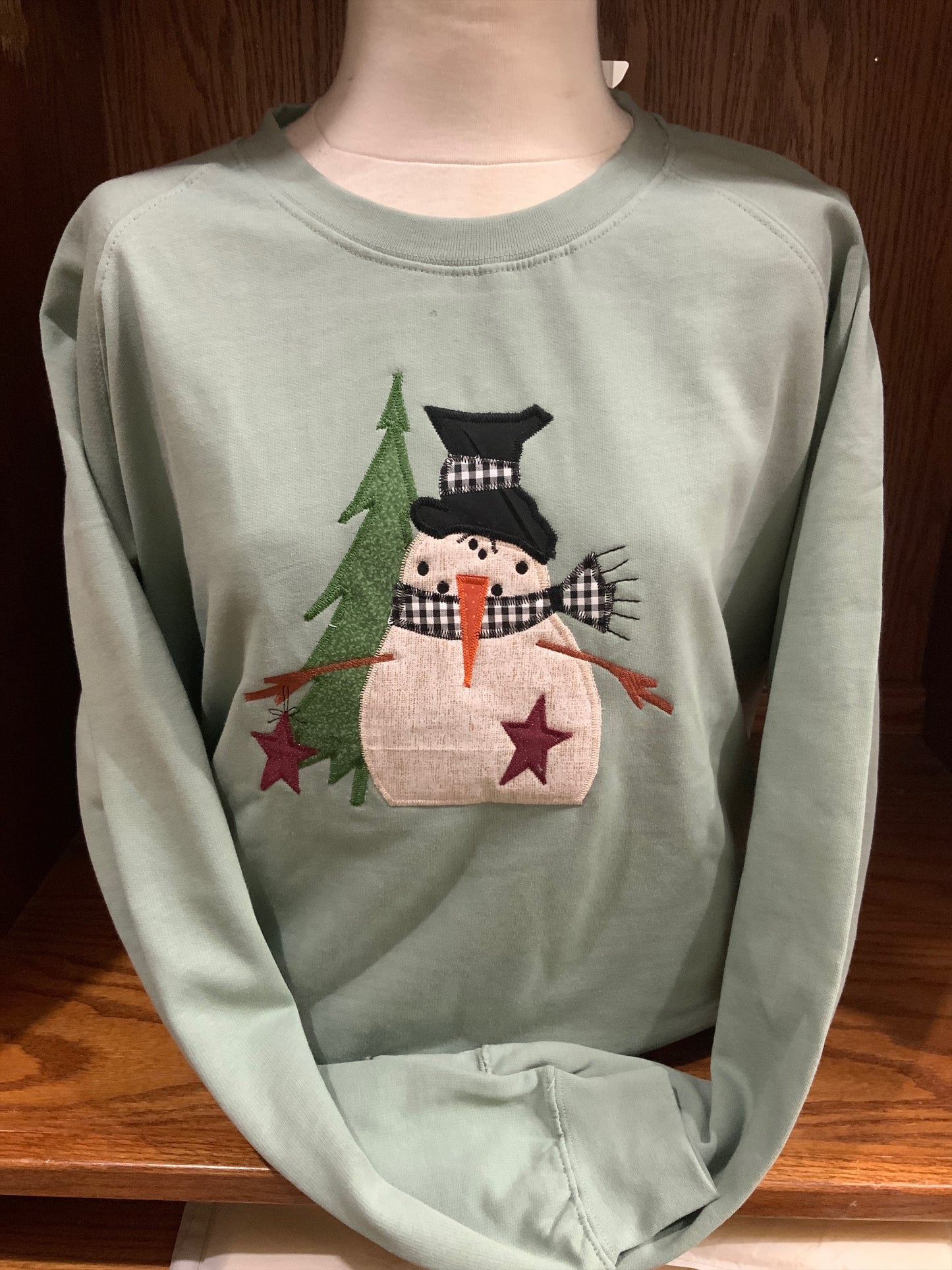 Sage Tunic Folk Art Snowman S-4X