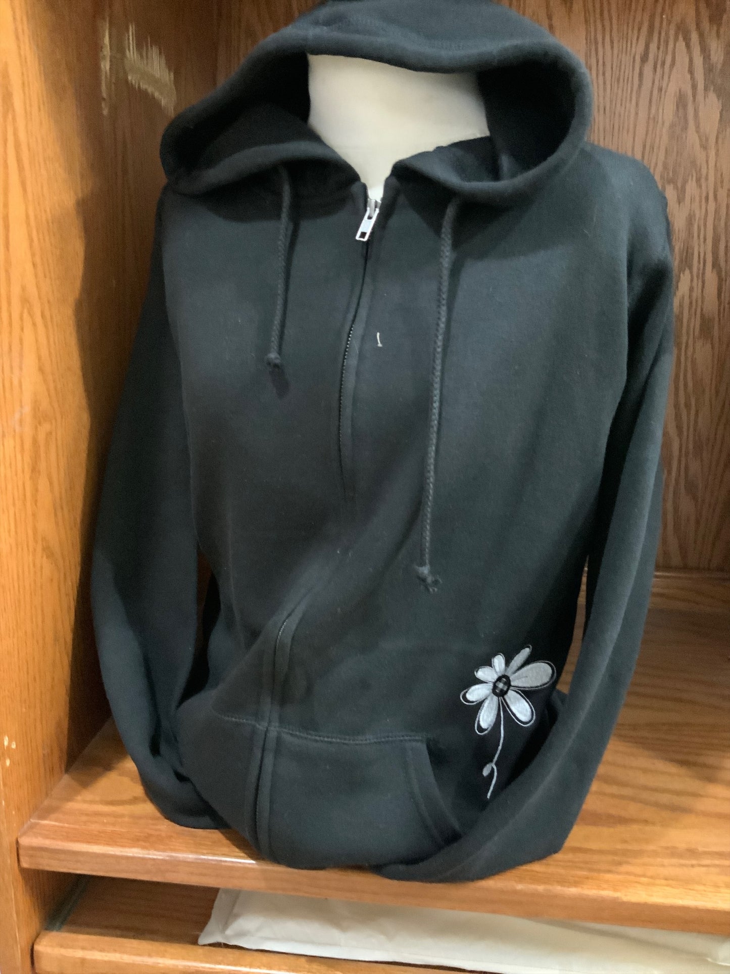 Black Flower Zip Hoodie S-4X