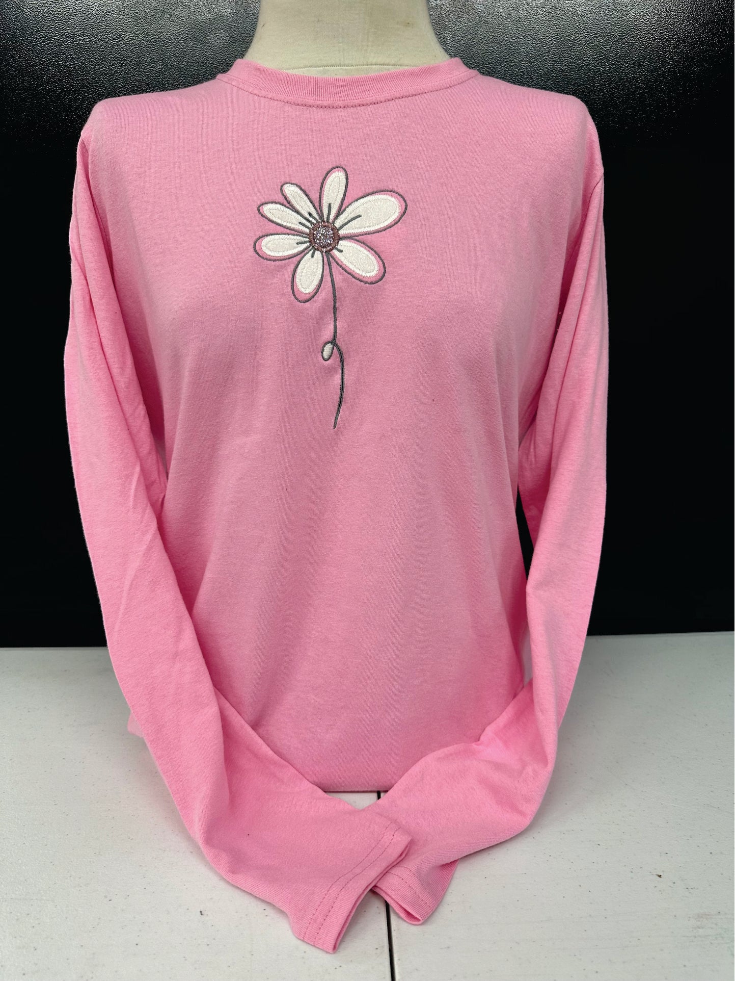 Pink Long Sleeve Single Daisy T-Shirt SM-4X