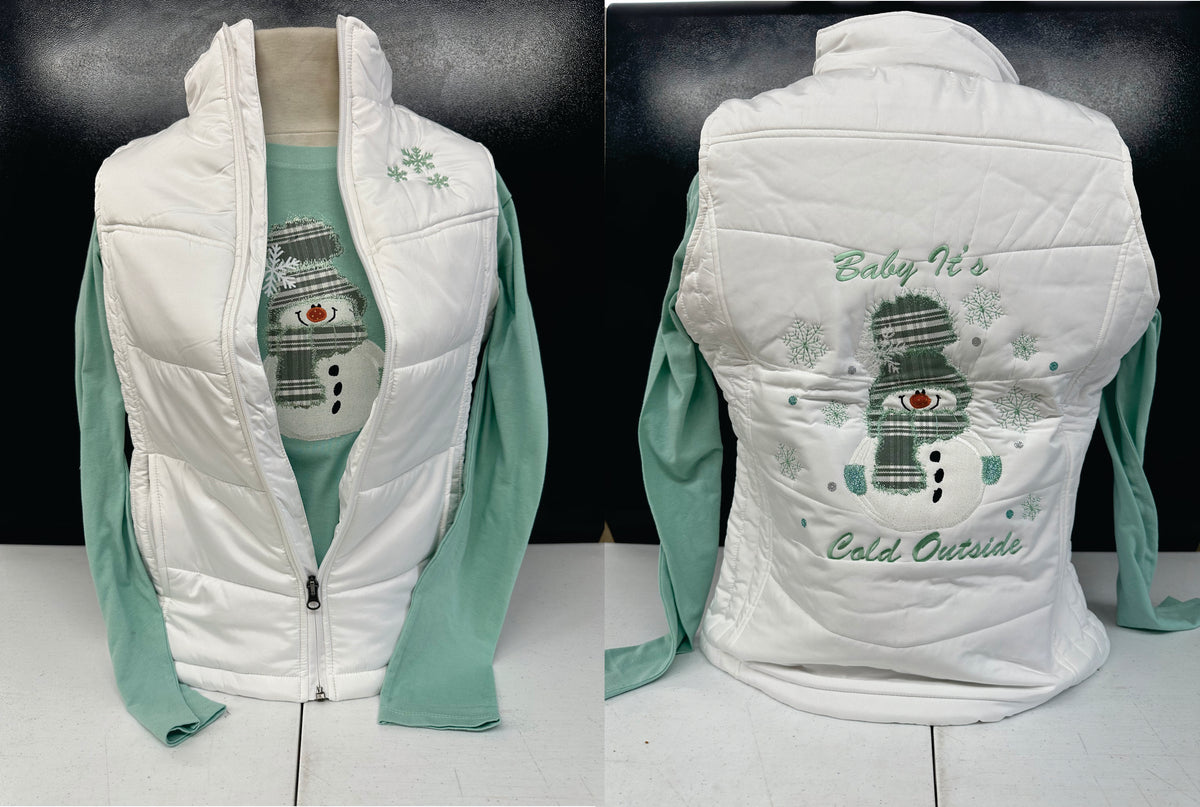 WHITE QUILTED VEST MINT GREEN SNOWMAN Vest SM-4X
