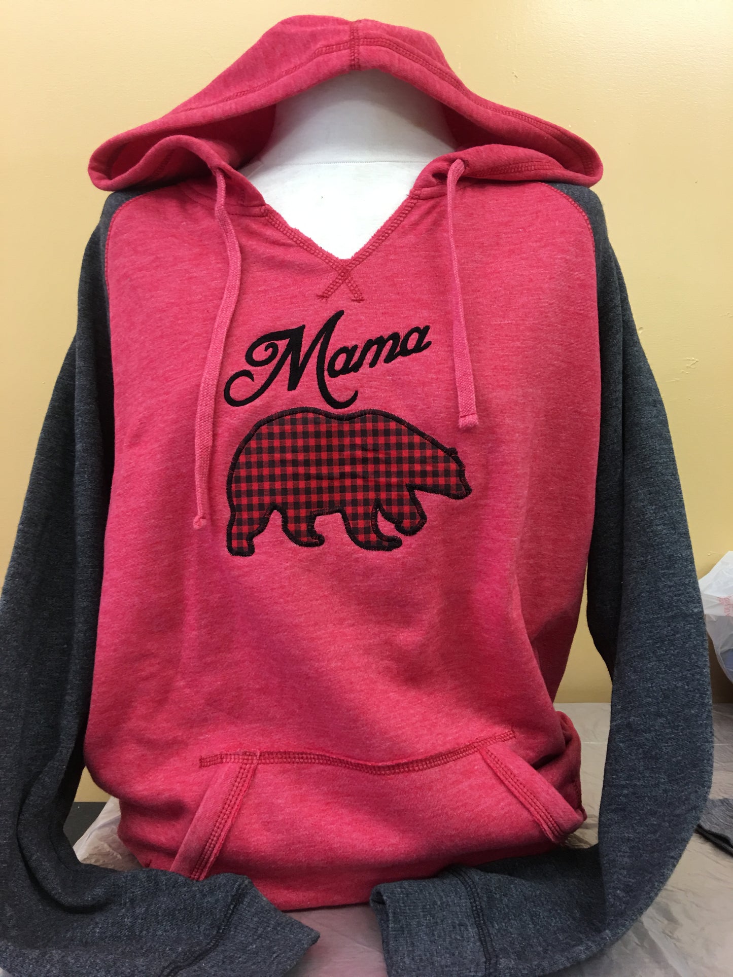 Mama BearRed/Black V-Neck Hoodie SM-4X