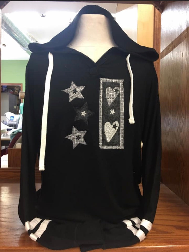 Black V Hoodie Hearts & Stars Sm-4X