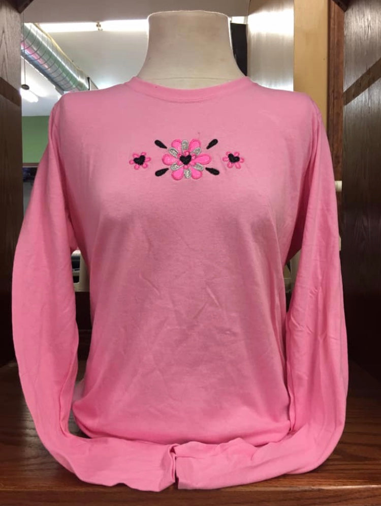 Pink SPARKLE FLOWER LONG SLEEVE T-SHIRT SM-XL