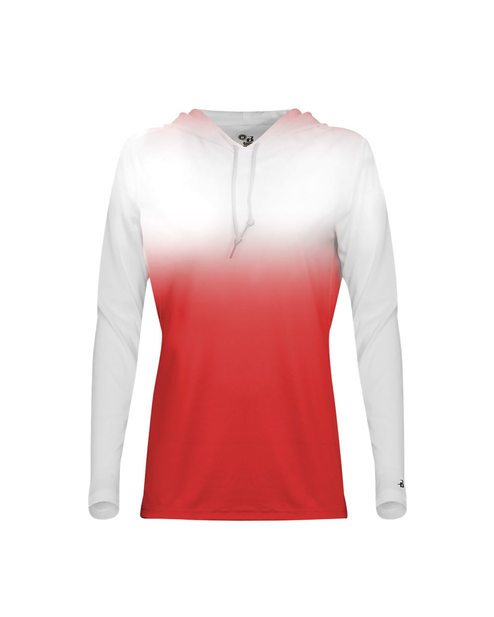 RED/WHITE DRI FIT LADIES LONG SLEEVE T-SHIRT HOODY