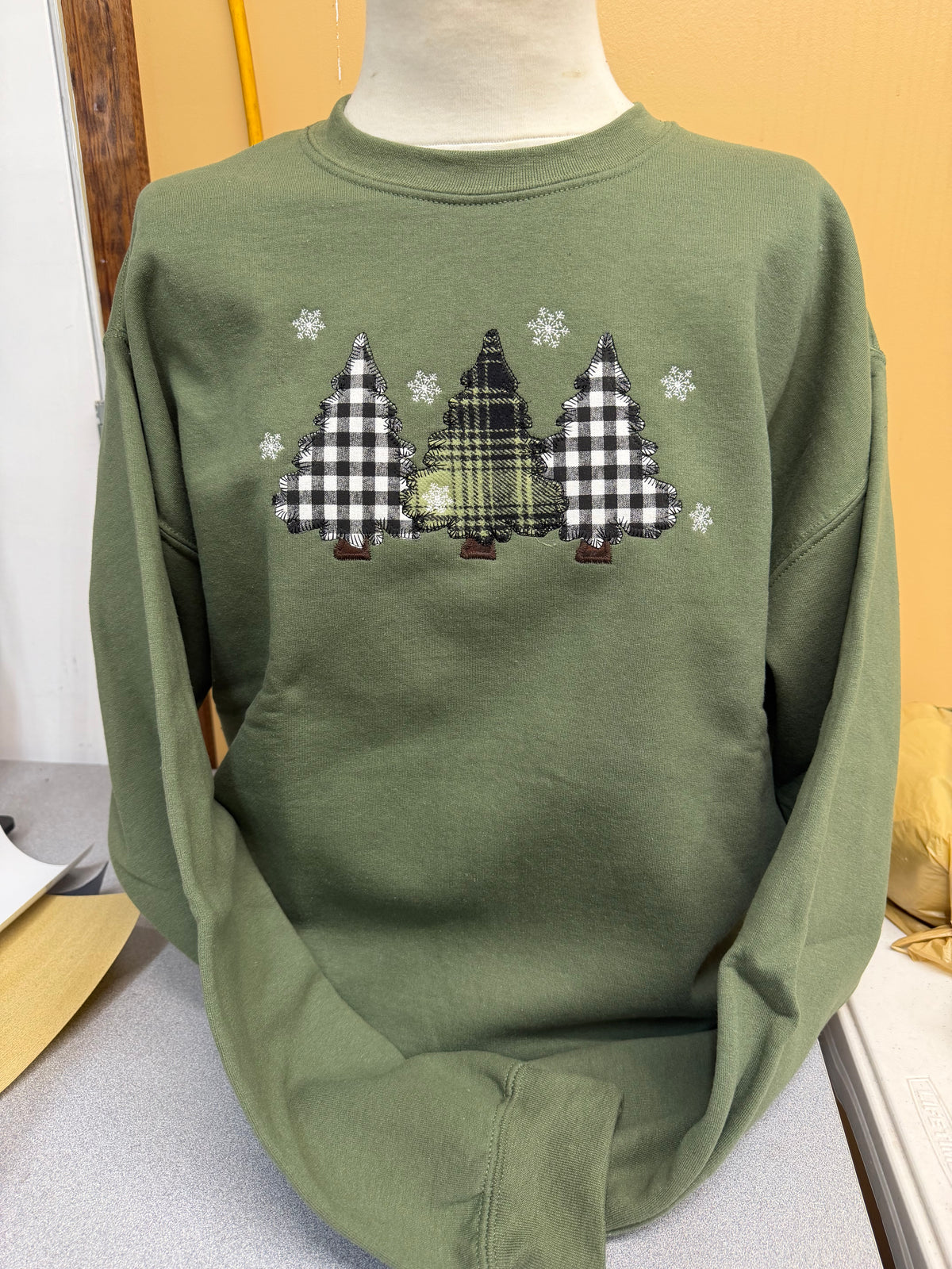 Military Green 3 Trees Crew Sweatshirt  S-4X