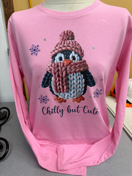 Pink Long Sleeve Chili Penguin T-Shirt  SM-4X