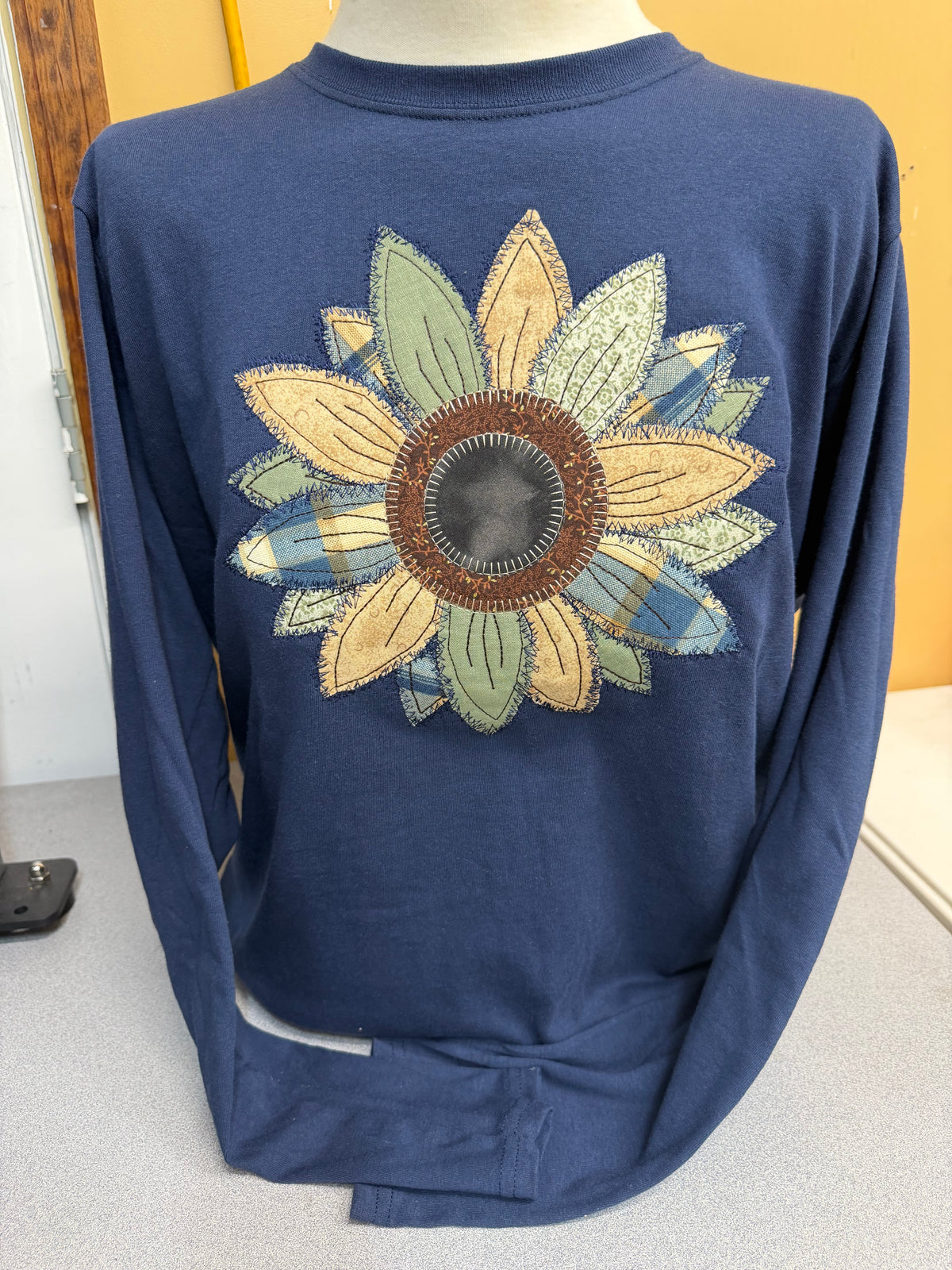 Navy Long Sleeve Flower T-Shirt  SM-4X