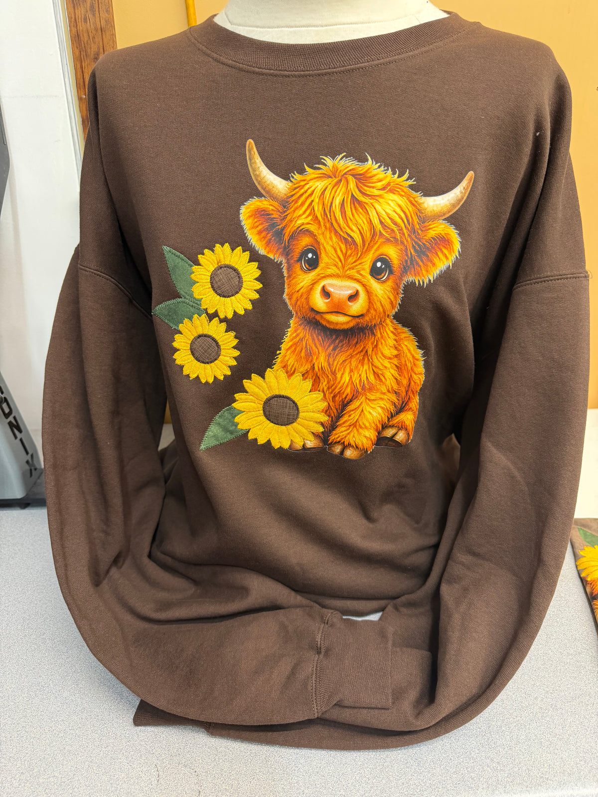 Brown Cow Sunflower Crew Sweatshirt  S-4X