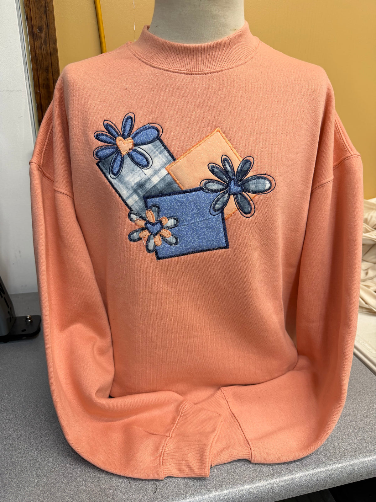 Salmon Patchwork  Crew Sweatshirt  S-4X