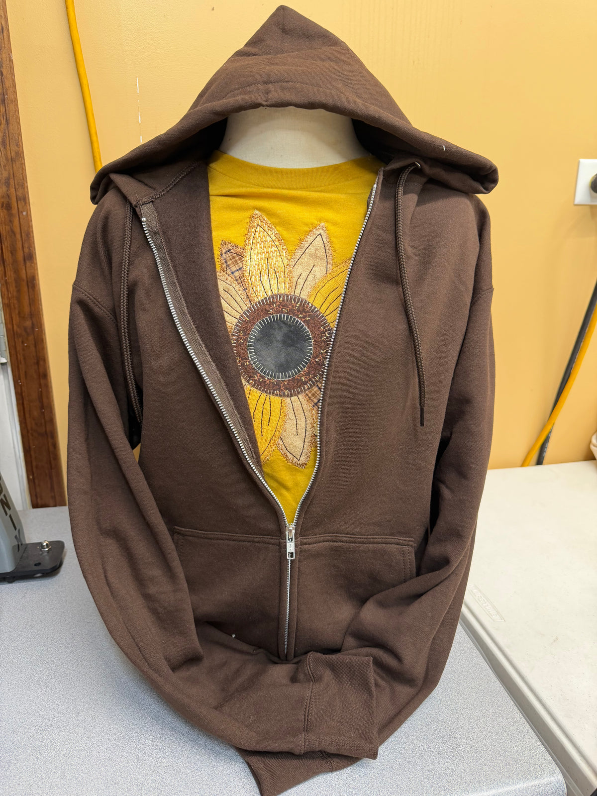 Brown Zip Hoodie Fall Sunflower S-4X