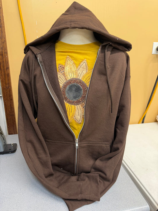 Brown Zip Hoodie Fall Sunflower S-4X