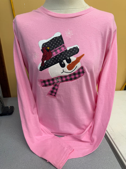 Candy Pink  Long Sleeve Snowgirl Cardinal T-Shirt  SM-4X