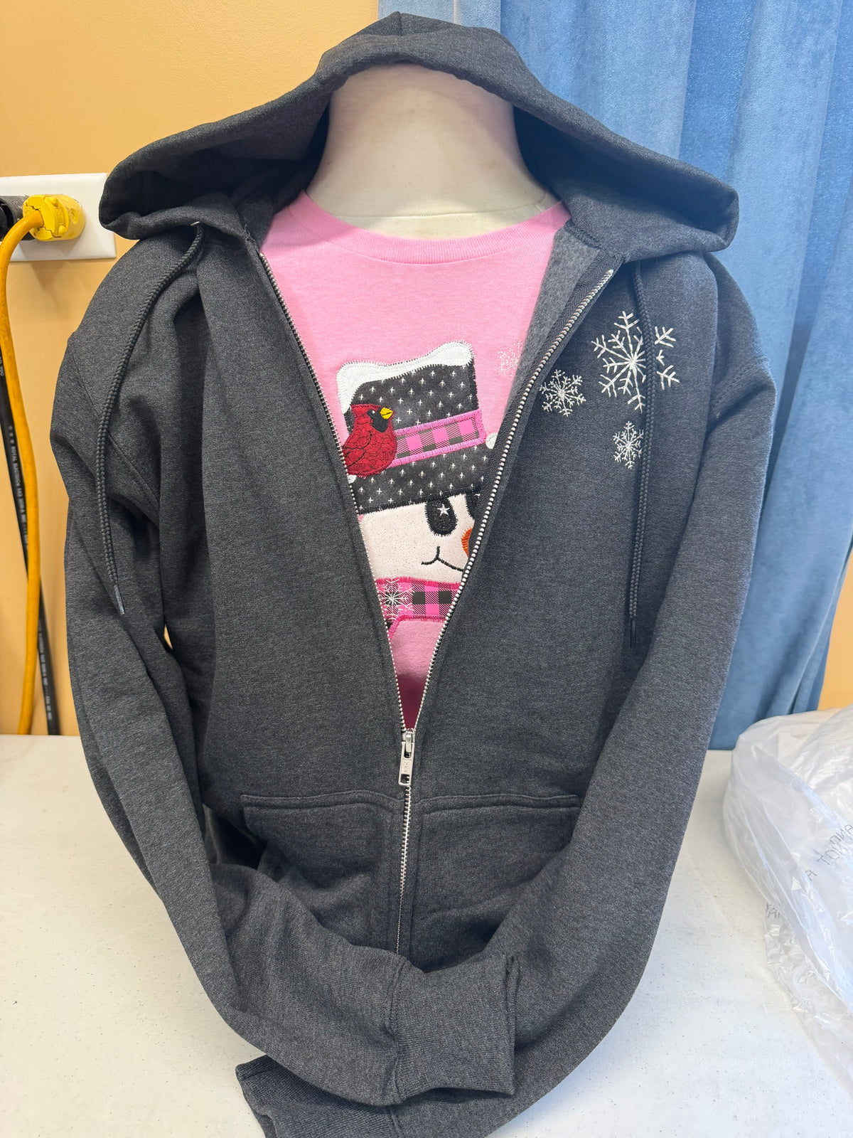 Black Zip Snowman/ Cardinal in Pink Hoodie  S-4X