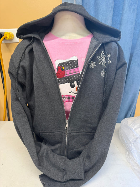 Black Zip Snowman/ Cardinal in Pink Hoodie  S-4X