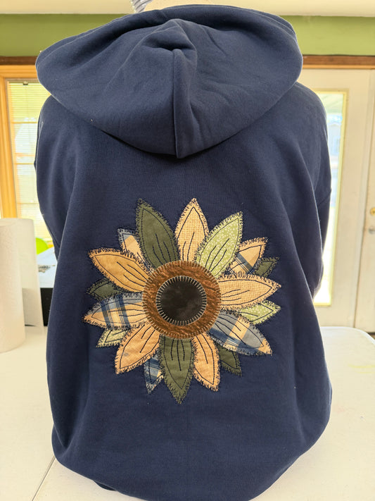 Navy Zip Hoodie Fall Sunflower S-4X