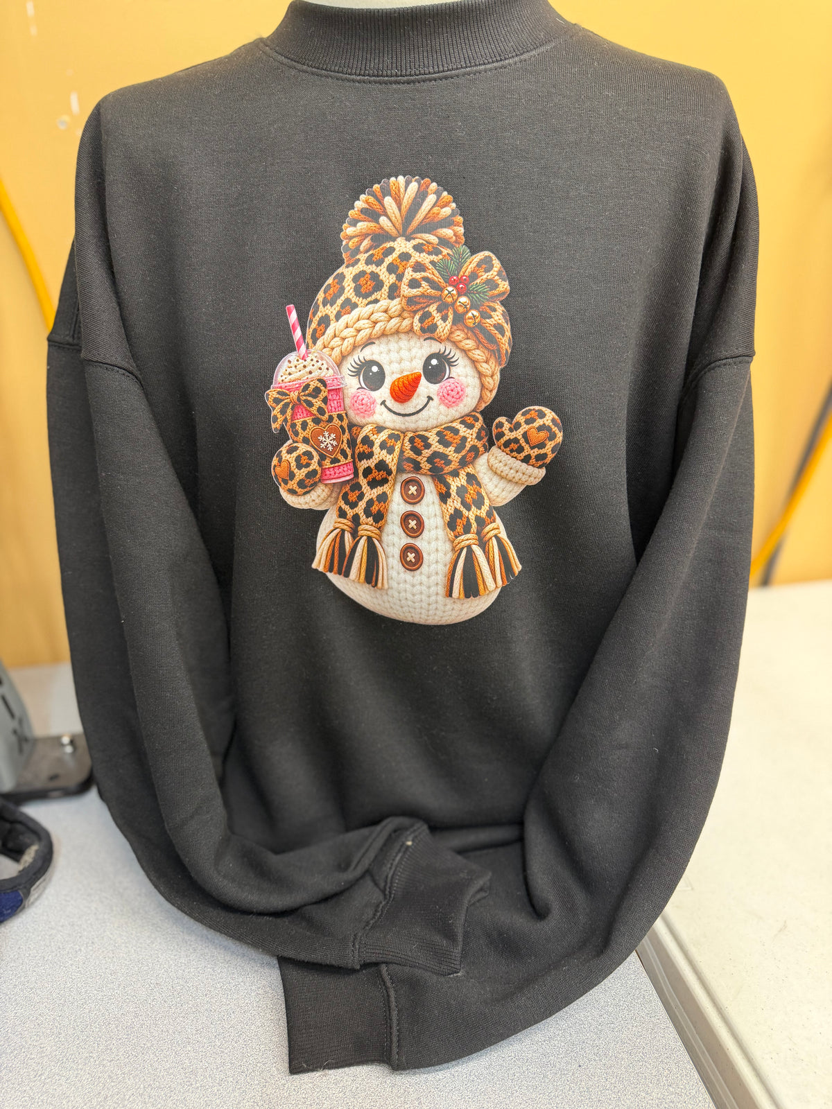 Black Pink Coffee Snowgirl Crew Sweatshirt  S-4X