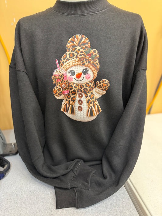 Black Pink Coffee Snowgirl Crew Sweatshirt  S-4X