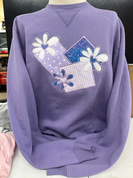 Purple Square Flower Crew Sweatshirt  S-4X