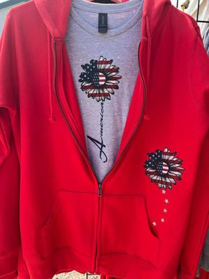 Red America Flower Zip Hoodie S-4X