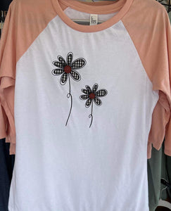 3/4 Peach/White Flower T-Shirt S-3X