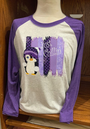 3/4 Purple/White Penguine T-Shirt S-3X