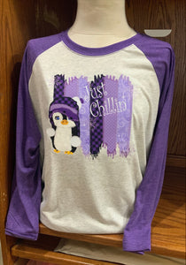 3/4 Purple/White Penguine T-Shirt S-3X