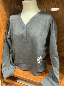 Grey Cropped V-Neck Sweatshirt