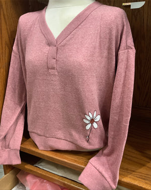 Mauve Cropped V-Neck Sweatshirt