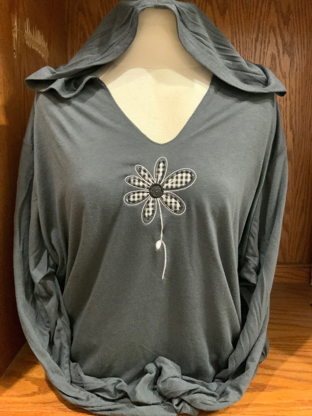 Light Weight T-Shirt Hoody Charcoal Flower S-4X