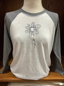 3/4 Grey/White Flower T-Shirt S-3X