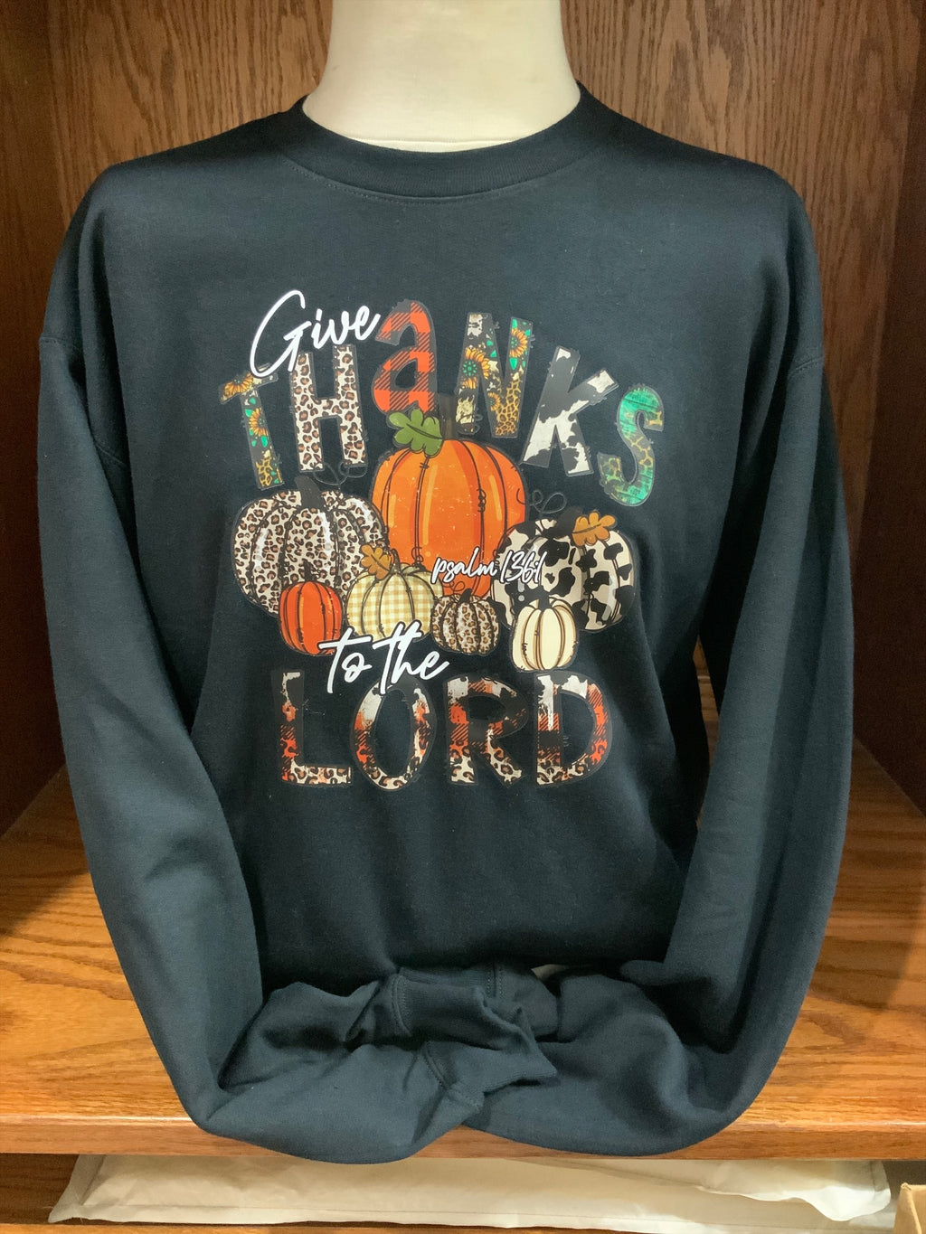 Give Thanks Black Crew Sweatshirt  S-4X