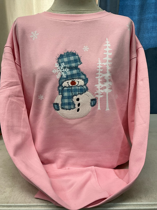 Pink Snowman Crew Sweatshirt  S-4X