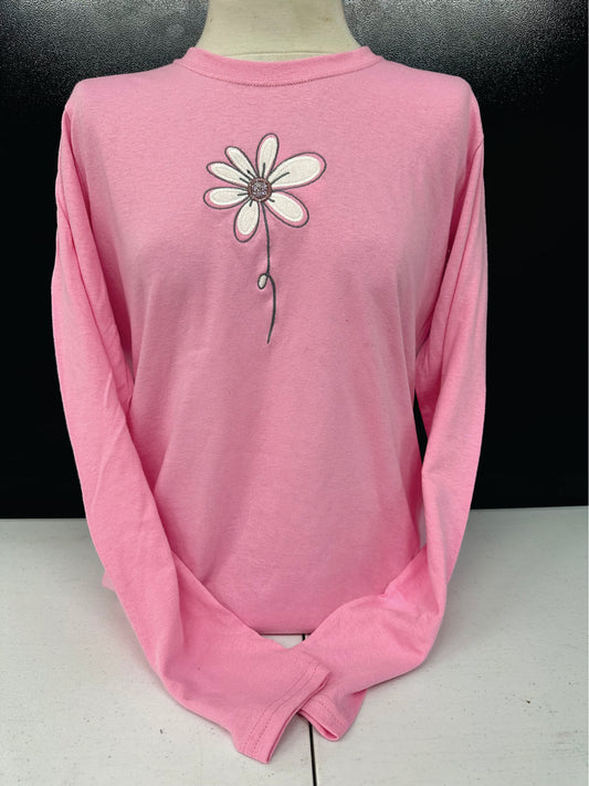 Pink Long Sleeve Single Daisy T-Shirt SM-4X