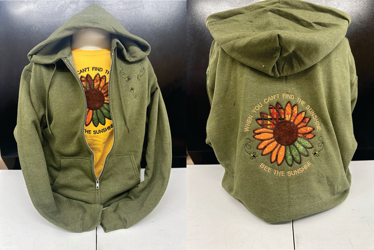Green Zip Hoodie Sunflower Sunshine S-4X