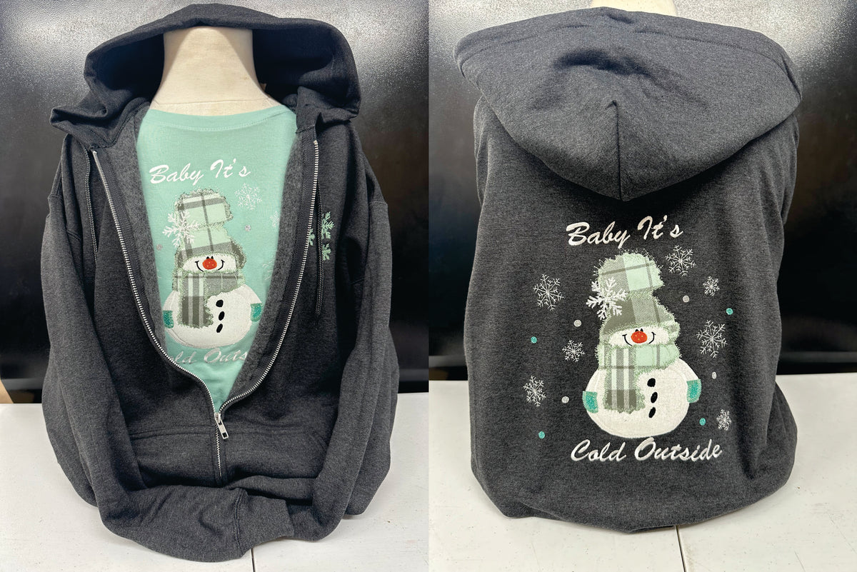 Black Zip Snowman in Green Hoodie  S-4X