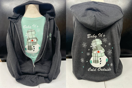 Black Zip Snowman in Green Hoodie  S-4X