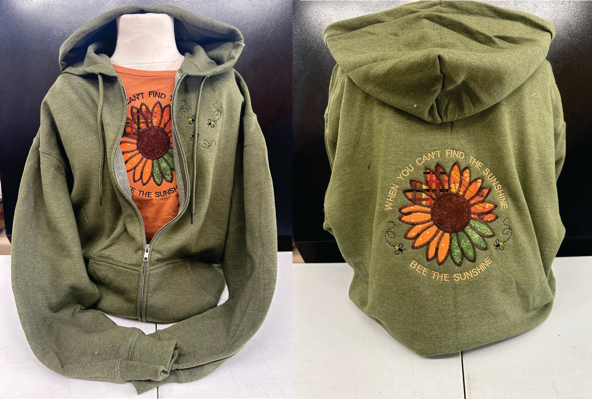 Green Zip Hoodie Sunflower Sunshine S-4X