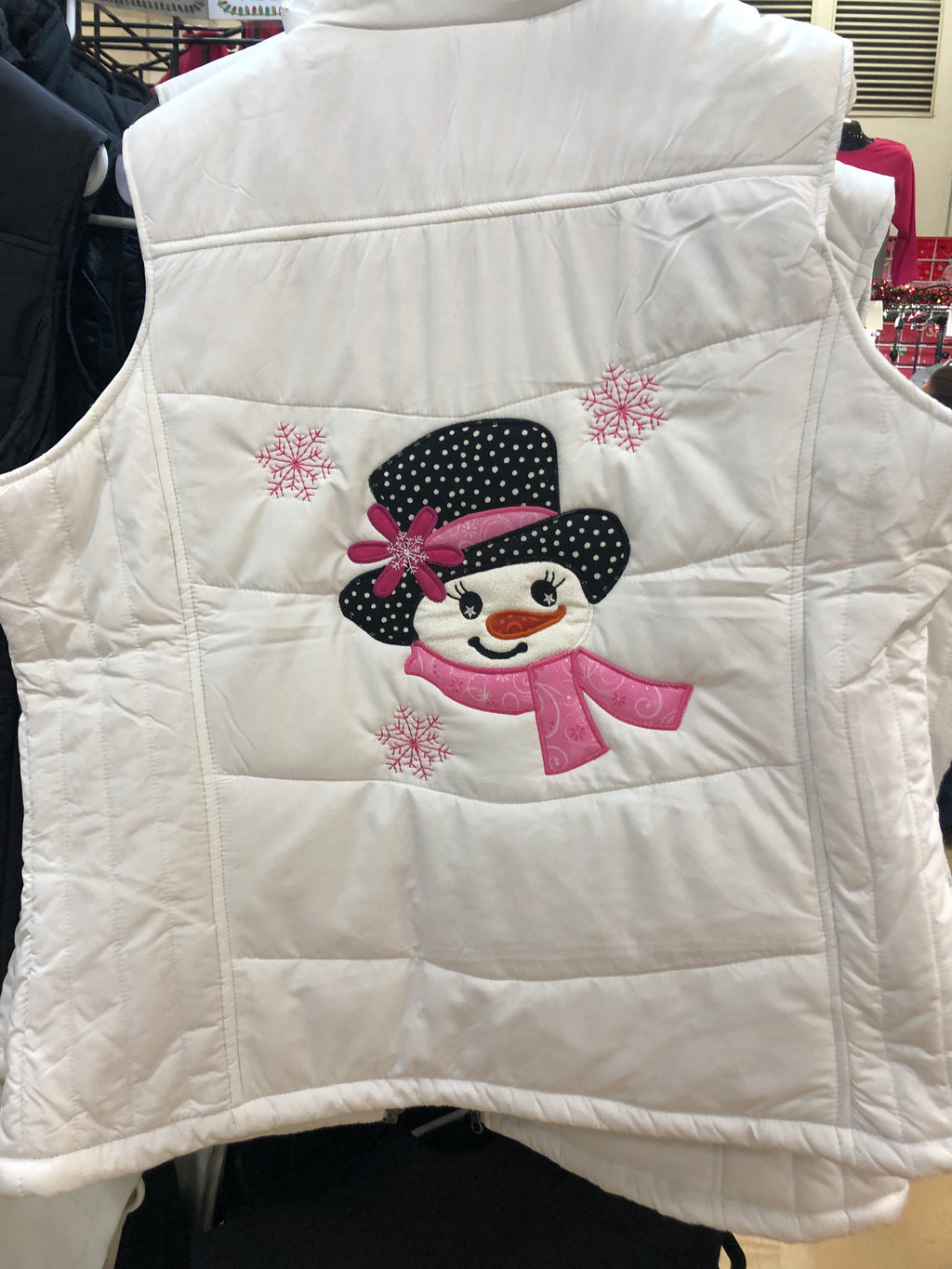 White Quilted Vest Snowman (Pink) SM-4X