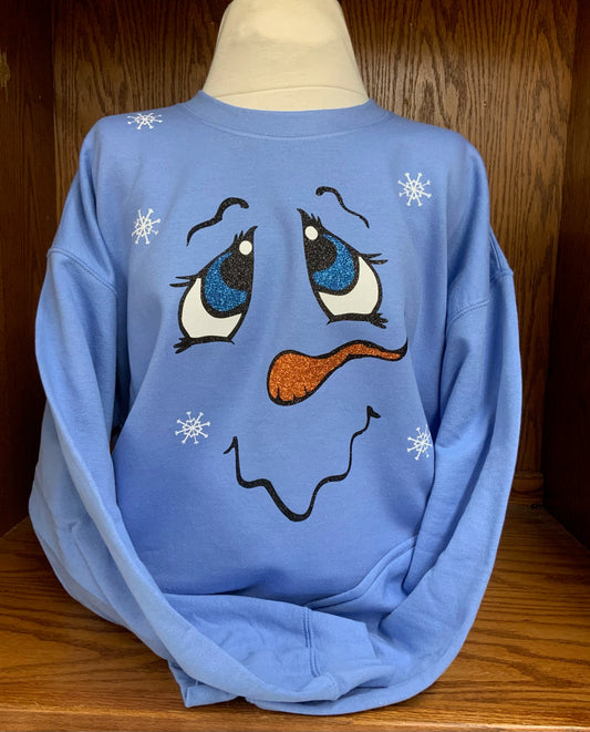 Snow Man Glitter Face Crew Sweatshirt Adult 2X-5X