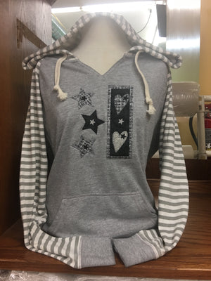 Full Striped Sleeved V Hoodie Hearts & Stars Sm-4X