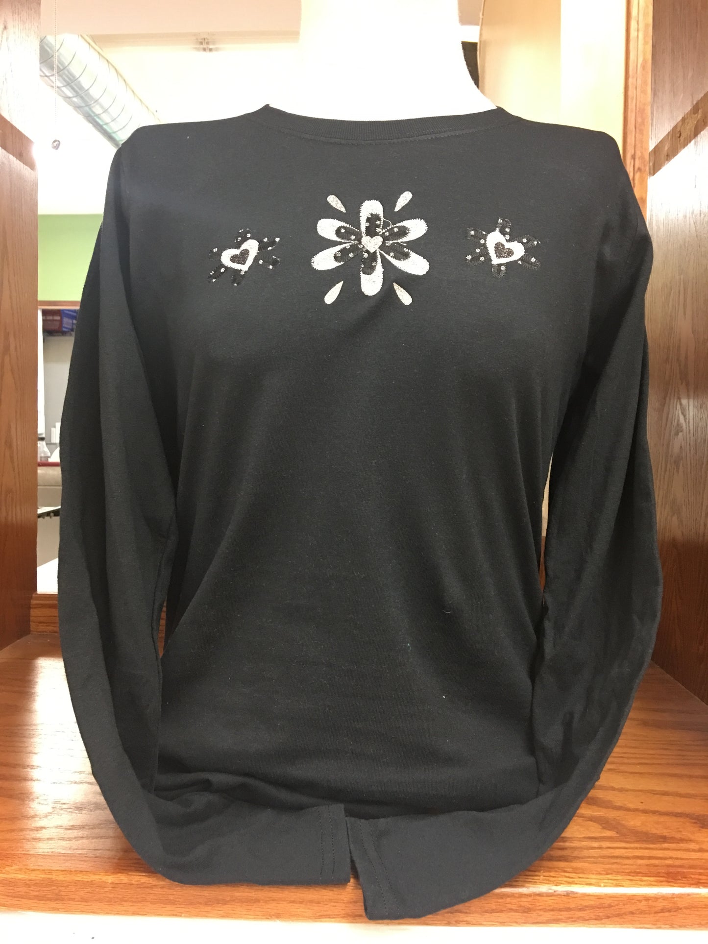 BLACK SPARKLE FLOWER LONG SLEEVE T-SHIRT SM-4X