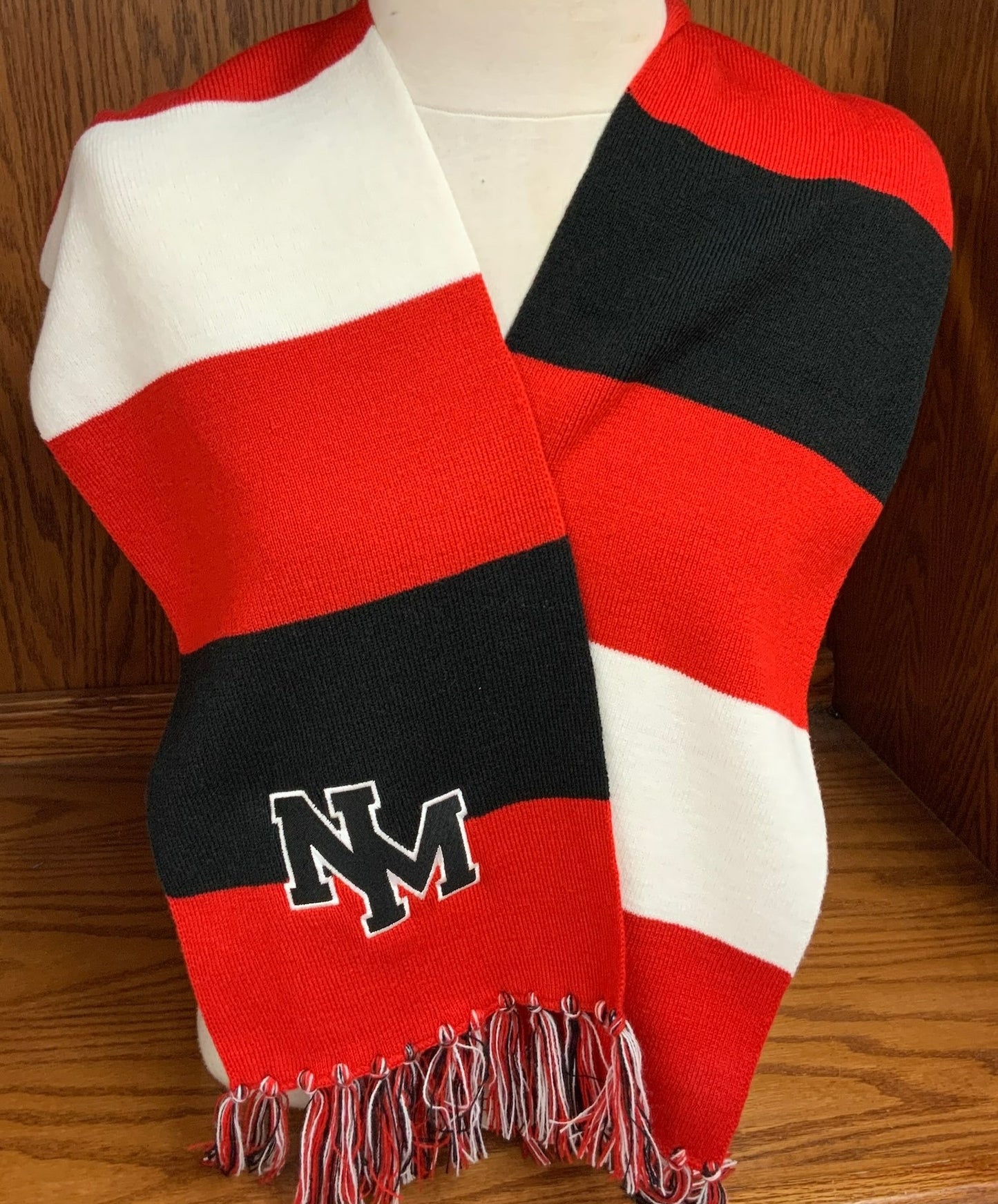 RED BLACK SCARF EMBROIDERED