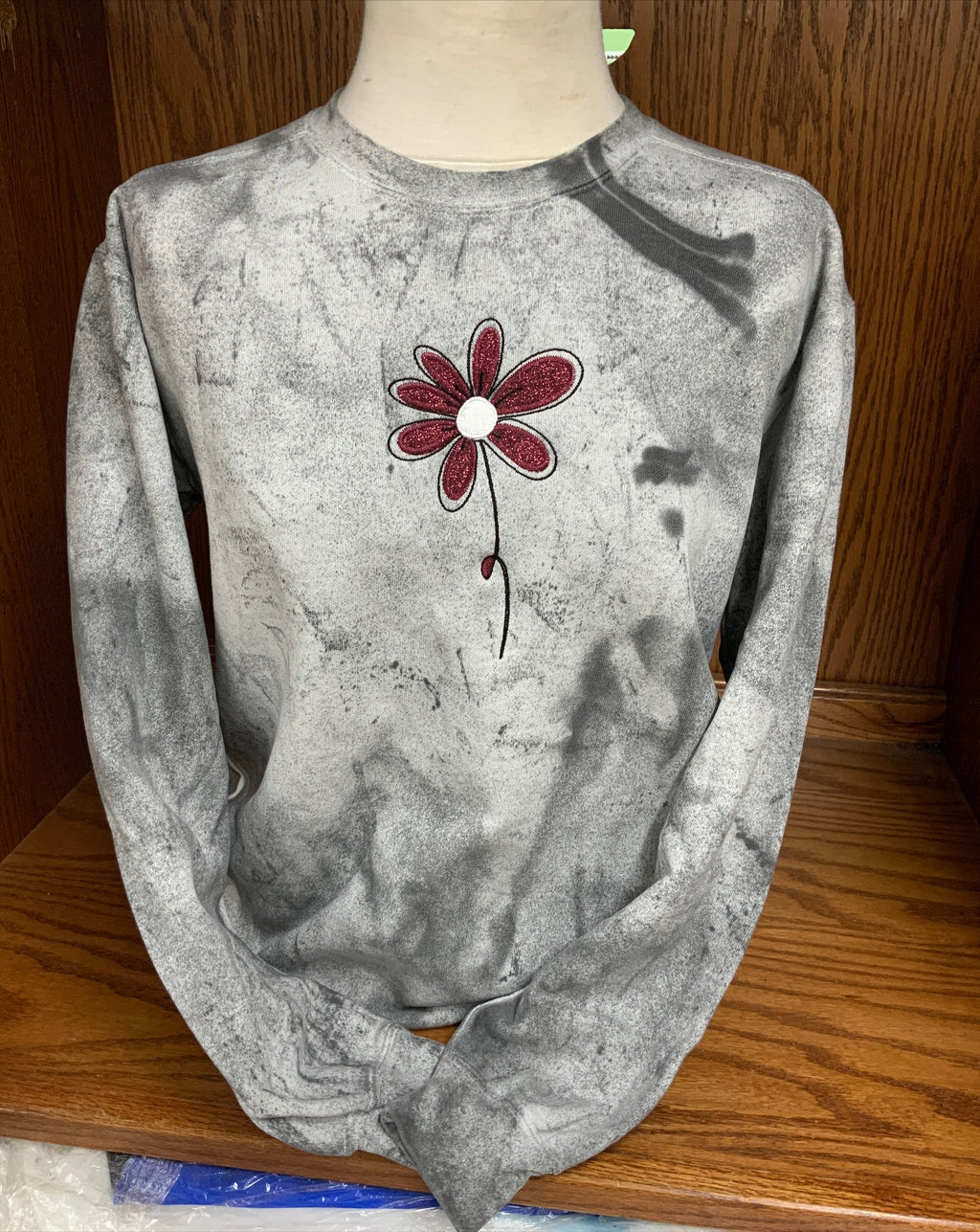 Marbled Crew Sweatshirt Sparkle Flower S-2X