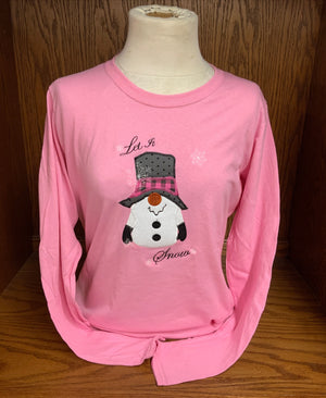 Long Sleeve T-Shirt Pink Snowman Gnome S-4X